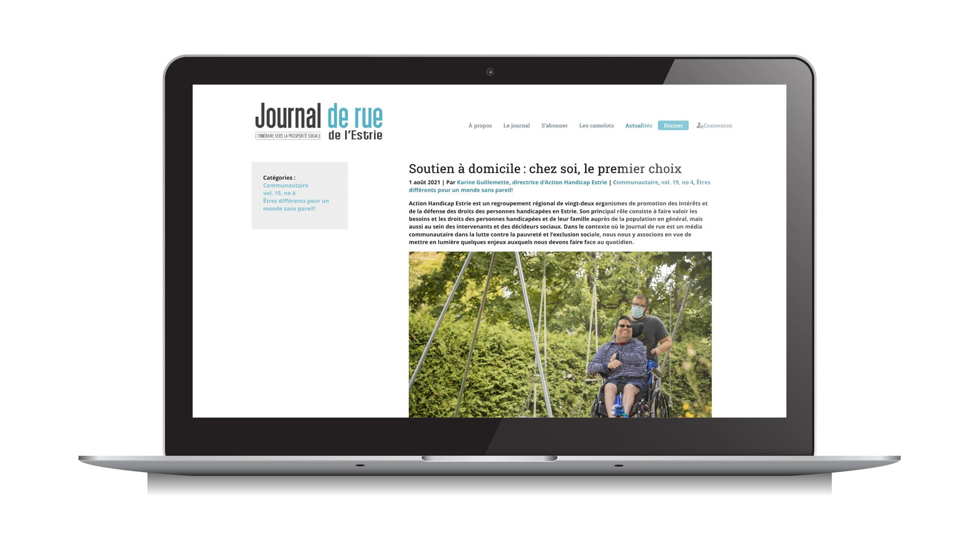 Site internet du Journal de rue de l'Estrie